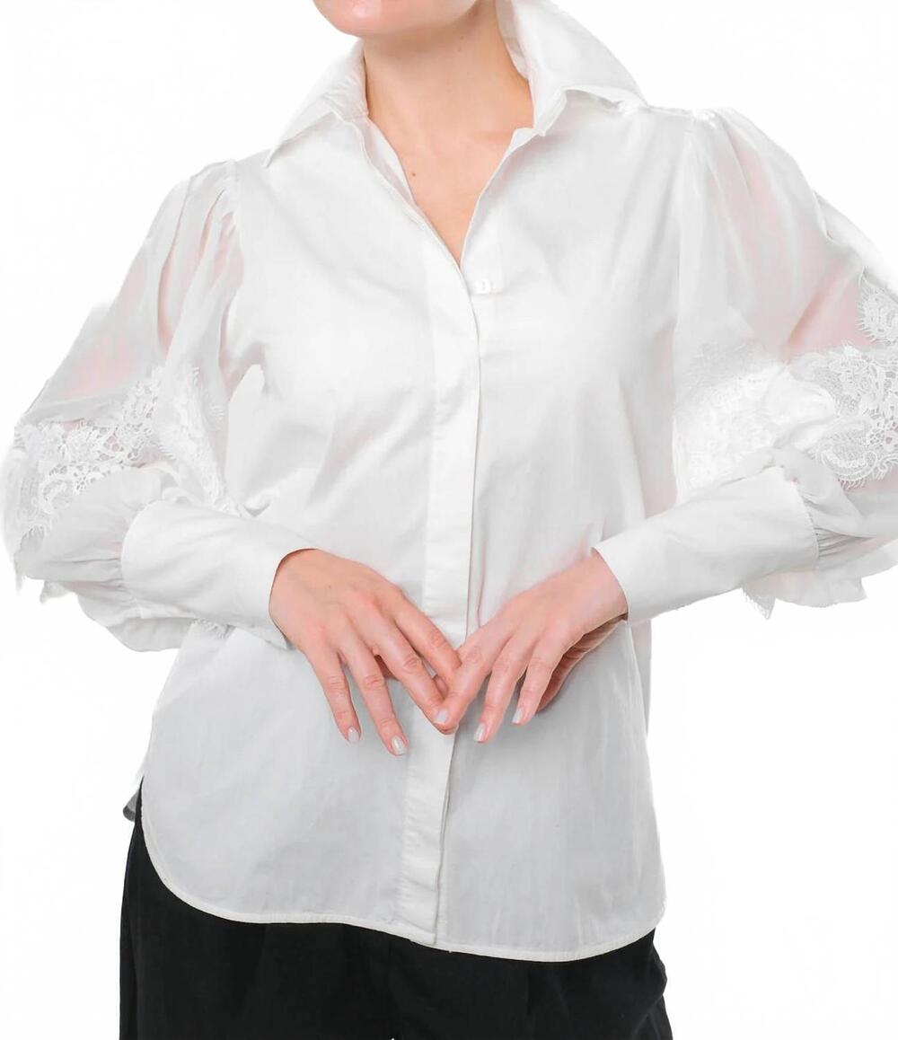 NEW MILVA MI sheer lace sleeve blouse in white